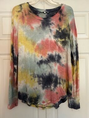 Grace & Lace Multicolor Tie-Dye Long Sleeve Pocket Tee